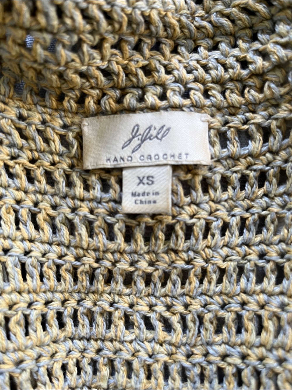 J.Jill Vintage Light Olive Crochet Open-Front Cardigan with Seafoam Trim - Picture 8 of 9